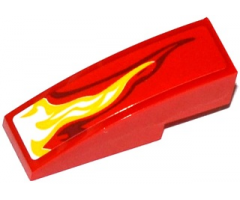 Slope, Curved 3 x 1 with White, Yellow and Dark Red Flame Pattern Model Left Side (Sticker) - Set 70727