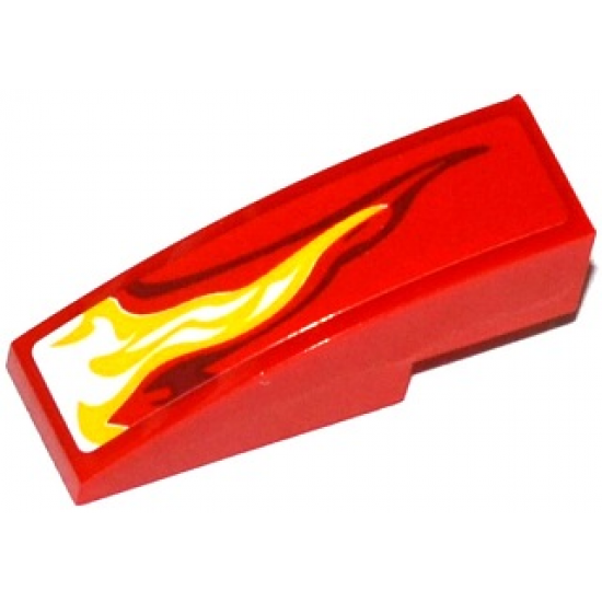 Slope, Curved 3 x 1 with White, Yellow and Dark Red Flame Pattern Model Left Side (Sticker) - Set 70727