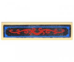 Tile 1 x 4 with Silver Mirror with Red Scrollwork and Blue Border Pattern (Sticker) - Set 10235
