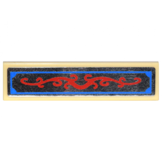 Tile 1 x 4 with Silver Mirror with Red Scrollwork and Blue Border Pattern (Sticker) - Set 10235