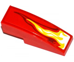 Slope, Curved 3 x 1 with White, Yellow and Dark Red Flame Pattern Model Right Side (Sticker) - Set 70727