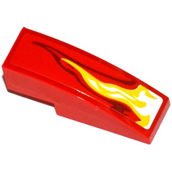 Slope, Curved 3 x 1 with White, Yellow and Dark Red Flame Pattern Model Right Side (Sticker) - Set 70727