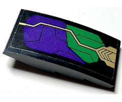 Slope, Curved 4 x 2 with Dark Purple and Green Armor Plates and Gold Circuitry Pattern Model Right Side (Sticker) - Set 76097