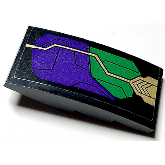 Slope, Curved 4 x 2 with Dark Purple and Green Armor Plates and Gold Circuitry Pattern Model Right Side (Sticker) - Set 76097