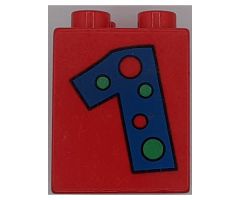 Duplo, Brick 2 x 2 x 2 with Number 1 with Polka Dots Pattern