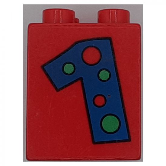 Duplo, Brick 2 x 2 x 2 with Number 1 with Polka Dots Pattern
