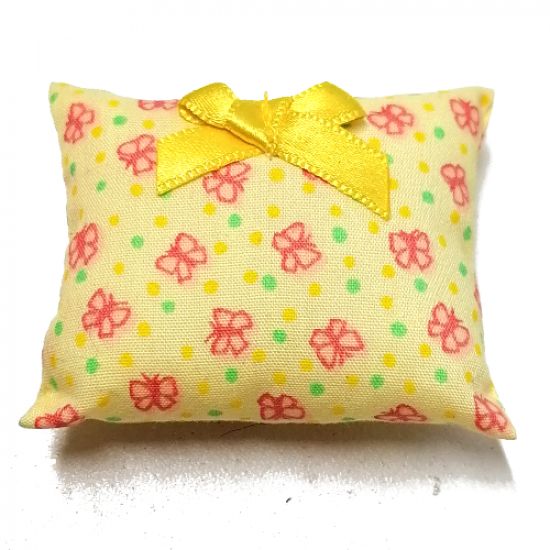 Scala Cloth Pillow Large with Yellow Bow, Yellow and Green Dots and Red Butterflies Pattern