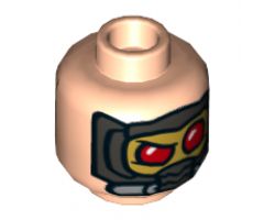 Minifigure, Head Dual Sided Black Eyebrows, Sideburns, Open Mouth Smile / Mask with Red Eyes Pattern (Star Lord) - Hollow Stud