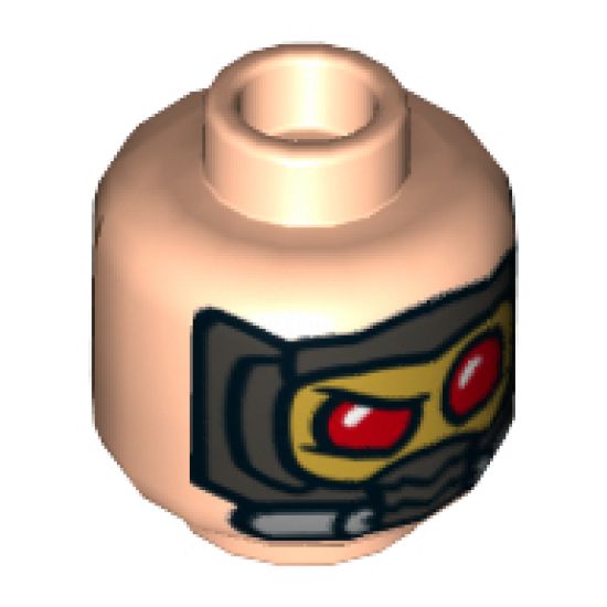 Minifigure, Head Dual Sided Black Eyebrows, Sideburns, Open Mouth Smile / Mask with Red Eyes Pattern (Star Lord) - Hollow Stud