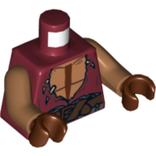 Torso PotC Vest Torn with Bare Chest and Dark Brown Belt Pattern / Medium Nougat Arms / Reddish Brown Hands