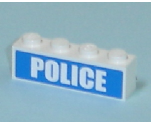 Brick 1 x 4 with White 'POLICE' Bold Font on Blue Background Pattern (Sticker) - Sets 7498 / 7743