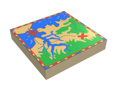 Tile 2 x 2 with Map with Blue Water, Tan Land, Red Letter X, Compass Rose Pattern