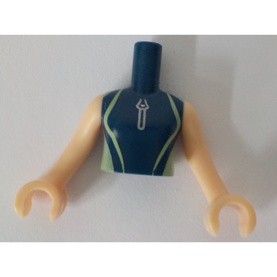 Mini Doll, Torso Friends Girl Dark Blue and Sand Green Wetsuit with Zipper Pattern, Light Nougat Arms with Hands