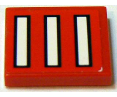 Tile 2 x 2 with 3 White Bars with Black Outline on Red Pattern (Sticker) - Set 2556