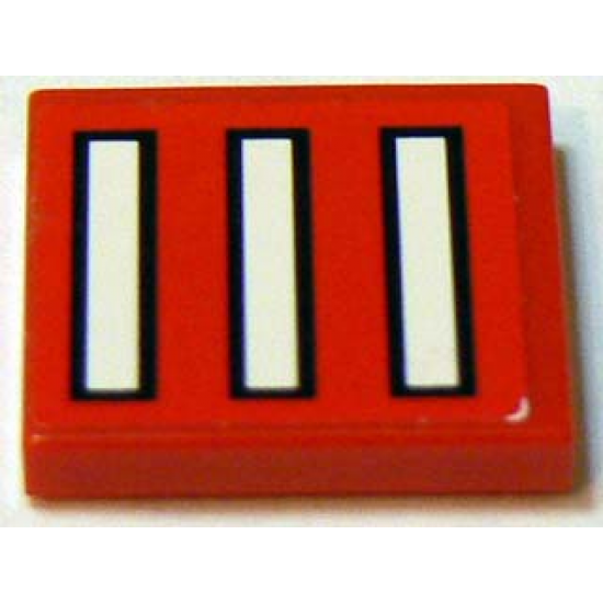 Tile 2 x 2 with 3 White Bars with Black Outline on Red Pattern (Sticker) - Set 2556