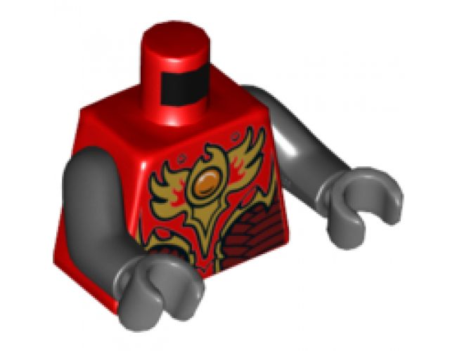 Torso Vest with Dark Red and Gold Armor with Scales and Orange Round Jewel (Fire Chi) Pattern / Black Arms / Dark Bluish Gray Hands