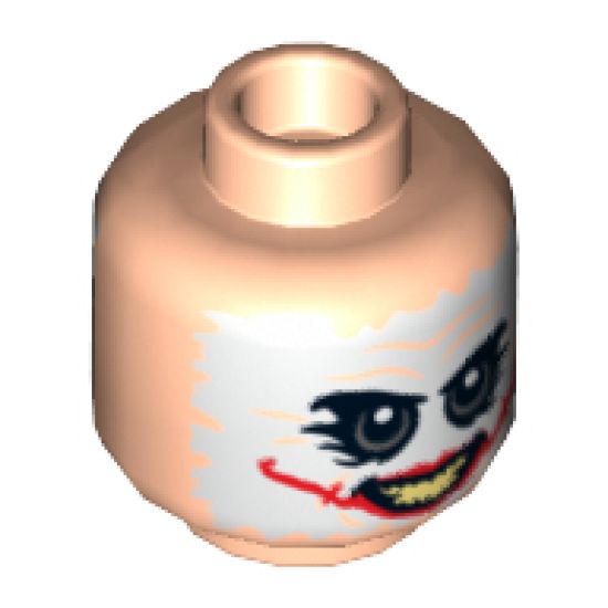 Minifigure, Head Dual Sided White Mask with Green Eyes, Red Scars, Open / Closed Mouth Pattern (The Joker) - Hollow Stud