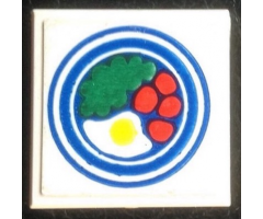 Tile 2 x 2 without Groove with Blue Circle Plate, Fried Egg, 4 Red Spots Pattern 1 (Sticker) - Set 269
