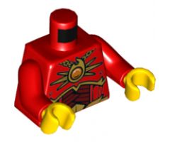 Torso Dark Red and Gold Armor and Necklace with Orange Round Jewel (Fire Chi) Pattern / Red Arms / Yellow Hands