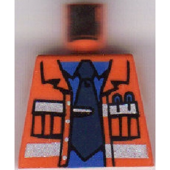 Torso Town Construction Jacket Open, Safety Stripes, Blue Shirt, Dark Blue Tie Pattern