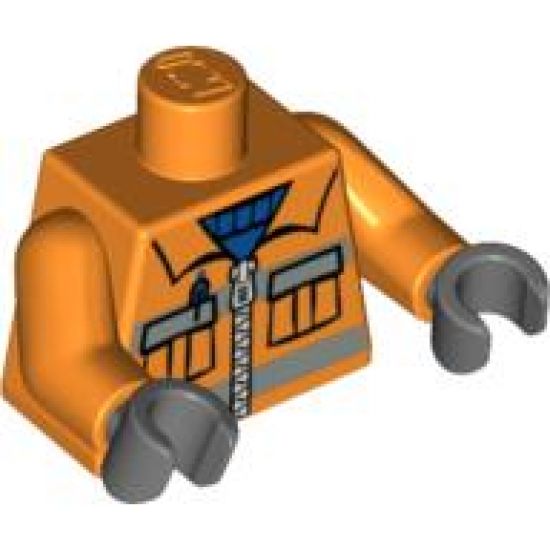 Torso Construction Vest with Pockets and Blue Shirt Front, 2011 The LEGO Store Mission Viejo, CA Back Pattern / Orange Arms / Dark Bluish Gray Hands