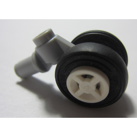 Aircraft Technic Pin with Dual Wheels Holder with White Wheels and Black Tires (61483 / 4624 / 3139)