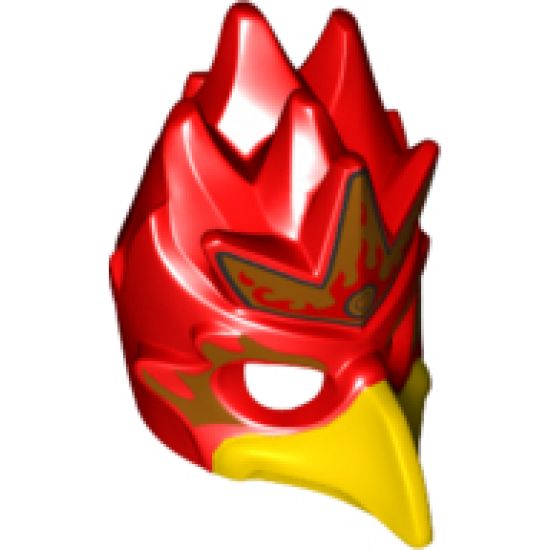 Minifigure, Headgear Mask Bird (Phoenix) with Yellow Beak and Elaborate Gold Headpiece with Red Flames Pattern