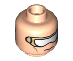 Minifigure, Head Dual Sided Glasses with Gold and White Goggles and Cheek Lines, Mouth Closed / Bared Teeth Pattern - Hollow Stud
