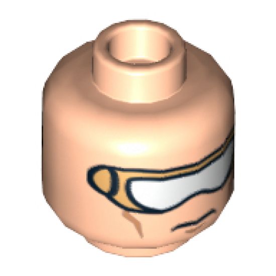 Minifigure, Head Dual Sided Glasses with Gold and White Goggles and Cheek Lines, Mouth Closed / Bared Teeth Pattern - Hollow Stud
