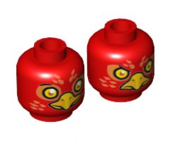 Minifigure, Head Dual Sided Alien Chima Phoenix Orange Eye Circles and Feathers, Yellow Eyes, Beak, Surprised / Stern Pattern (Flinx) - Hollow Stud