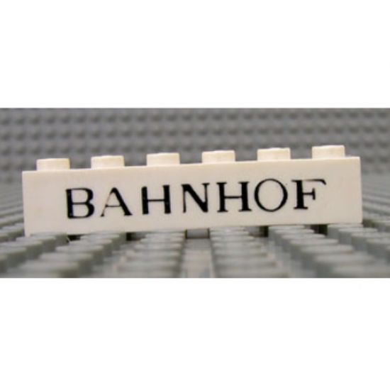 Brick 1 x 6 with Black 'Bahnhof' Pattern