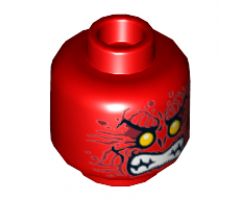 Minifigure, Head Alien with Yellow Eyes, Dark Red Wrinkles, Bared Teeth Pattern - Hollow Stud