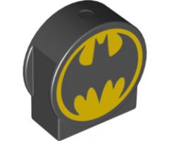 Duplo, Brick 1 x 3 x 2 Round Top, Cut Away Sides with Batman Logo Pattern