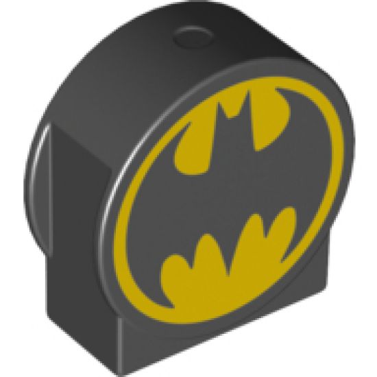 Duplo, Brick 1 x 3 x 2 Round Top, Cut Away Sides with Batman Logo Pattern