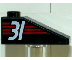 Slope 33 3 x 1 with White Number 31 on Red Stripes Pattern Model Right (Sticker) - Set 6639