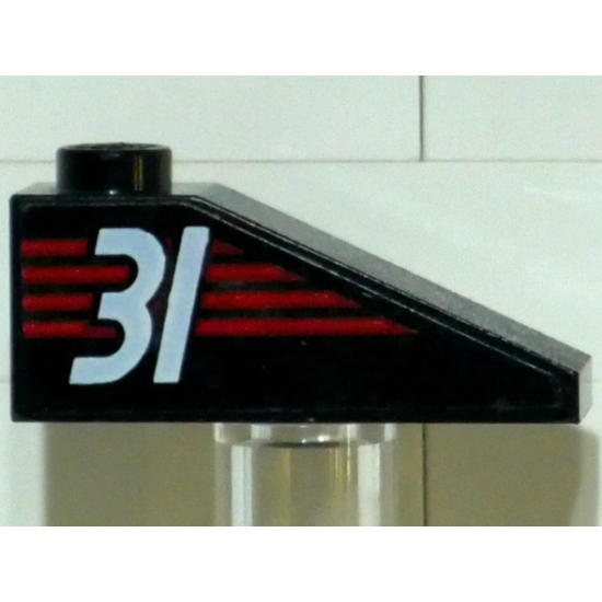 Slope 33 3 x 1 with White Number 31 on Red Stripes Pattern Model Right (Sticker) - Set 6639