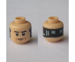 Minifigure, Head Dual Sided Alien with SW Black Eyebrows, Eyes with Pupils, Frown / Implant Pattern (Lobot) - Blocked Open Stud