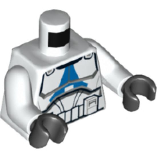 Torso SW Armor Clone Trooper with Blue 501st Legion Markings Detailed Pattern (Clone Wars) / White Arms / Black Hands