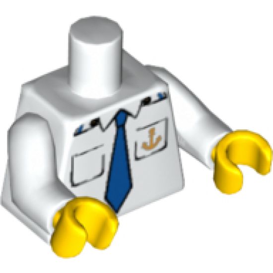 Torso Boat Anchor Logo, Blue Tie, Two Pockets Pattern / White Arms / Yellow Hands