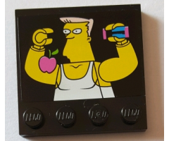 Tile, Modified 4 x 4 with Studs on Edge with Bodybuilder and Dark Pink Apple Pattern (Sticker) - Set 71016