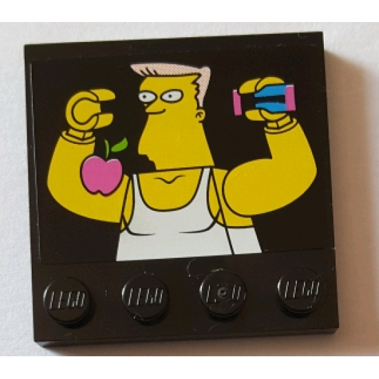 Tile, Modified 4 x 4 with Studs on Edge with Bodybuilder and Dark Pink Apple Pattern (Sticker) - Set 71016