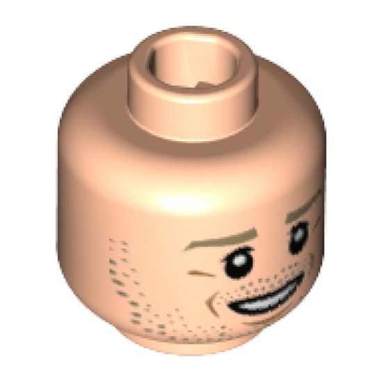 Minifigure, Head Dark Tan Eyebrows, Beard Stubble, White Pupils, Chin Dimple, Open Smile Pattern (André Schürrle) - Hollow Stud