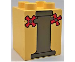 Duplo, Brick 2 x 2 x 2 with Pedestal and Faucet Handles Pattern