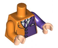 Torso Batman Suit with Dark Purple Half Panel and Tie Pattern / Dark Purple Arm Left / Orange Arm Right / Light Nougat Hands