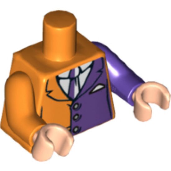 Torso Batman Suit with Dark Purple Half Panel and Tie Pattern / Dark Purple Arm Left / Orange Arm Right / Light Nougat Hands