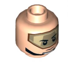 Minifigure, Head Dual Sided Dark Tan Visor, Stern Black Eyebrows, Chin Strap / Open Mouth Pattern (SW T-16 Skyhopper Pilot) - Hollow Stud
