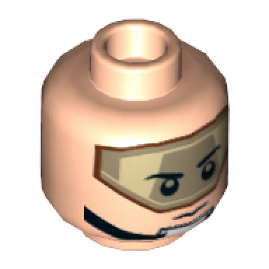 Minifigure, Head Dual Sided Dark Tan Visor, Stern Black Eyebrows, Chin Strap / Open Mouth Pattern (SW T-16 Skyhopper Pilot) - Hollow Stud
