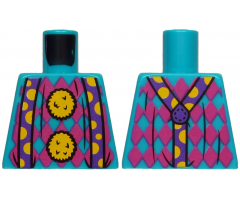 Torso Magenta Argyle Sweater, 2 Yellow Pom Poms and Dark Purple Suspenders with Yellow Semicircles Pattern