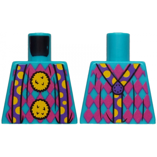 Torso Magenta Argyle Sweater, 2 Yellow Pom Poms and Dark Purple Suspenders with Yellow Semicircles Pattern