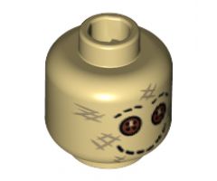 Minifigure, Head Alien Mask with Button Eyes, Stitched Smile and Eyebrows Pattern - Hollow Stud